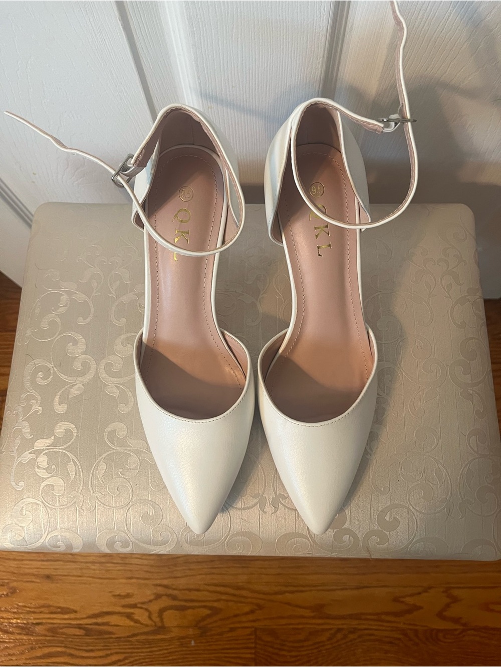 White Pointed-Toe Ankle Strap Pumps - Women